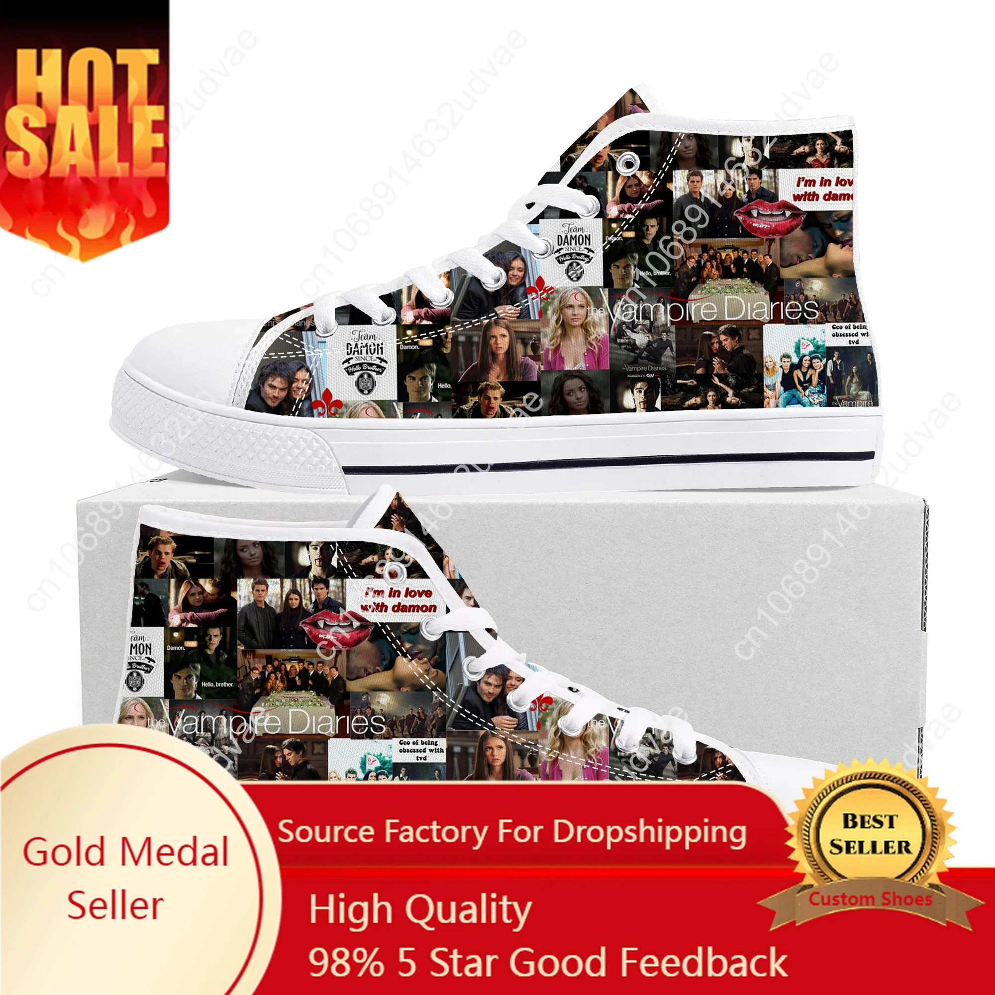 The Vampire Diaries Damon High Top Sneakers High Quality Mens Womens Teenager Canvas Sneaker Casual Couple Shoes Custom Shoe