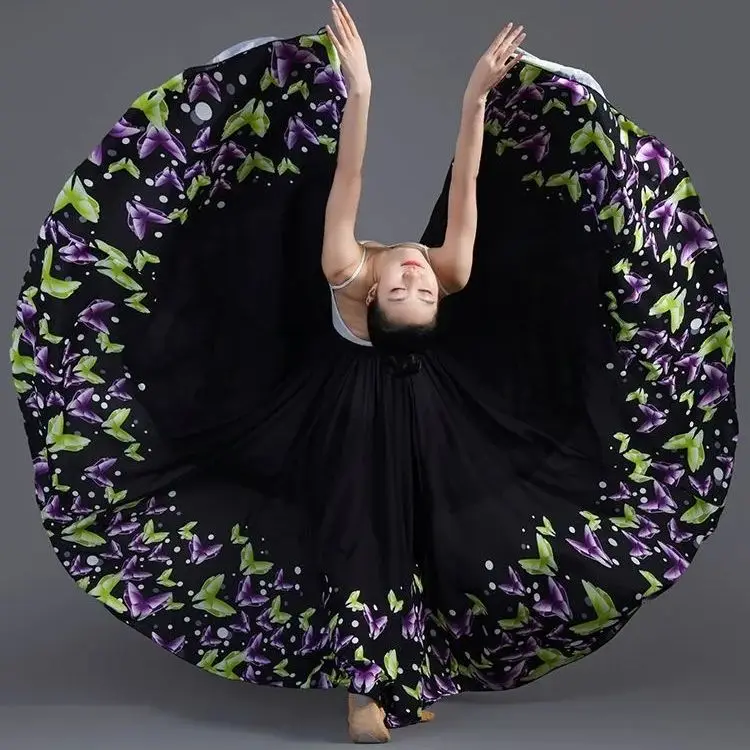 Gonne da ballo di flamenco da donna da 720 gradi Danza classica moderna Stampa geometrica Gonna grande Costume da spettacolo teatrale