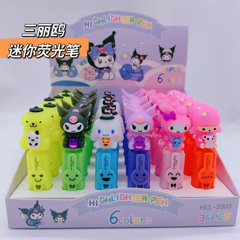 New Cute Cartoon Sanliou Mini 6-color Highlighter Set Modeling High-value Student Color Student Mark Key Learning Marker.