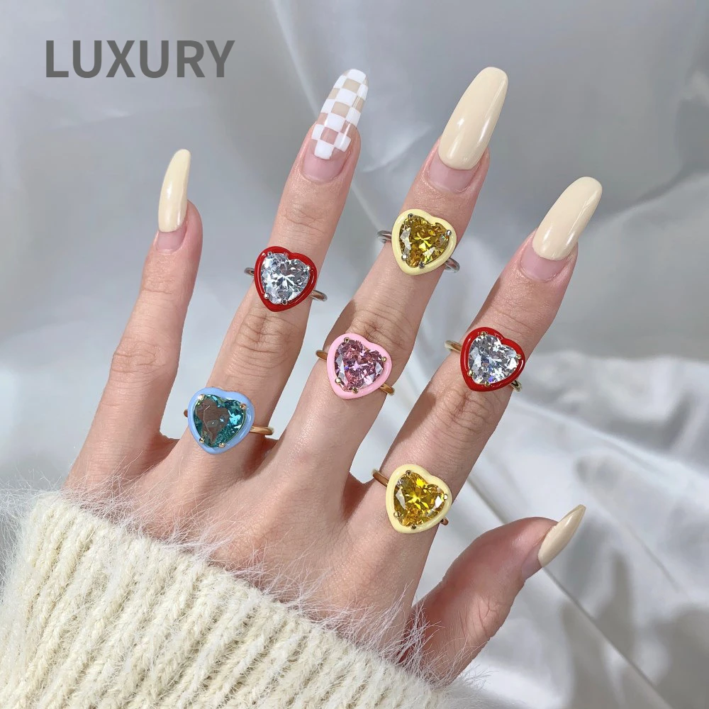 

Luxury S925 Sterling Silver Fashion Heart Created Moissanite Gemstone For Girl Birthday Gift Rings Fine Jewelry Christmas Gifts