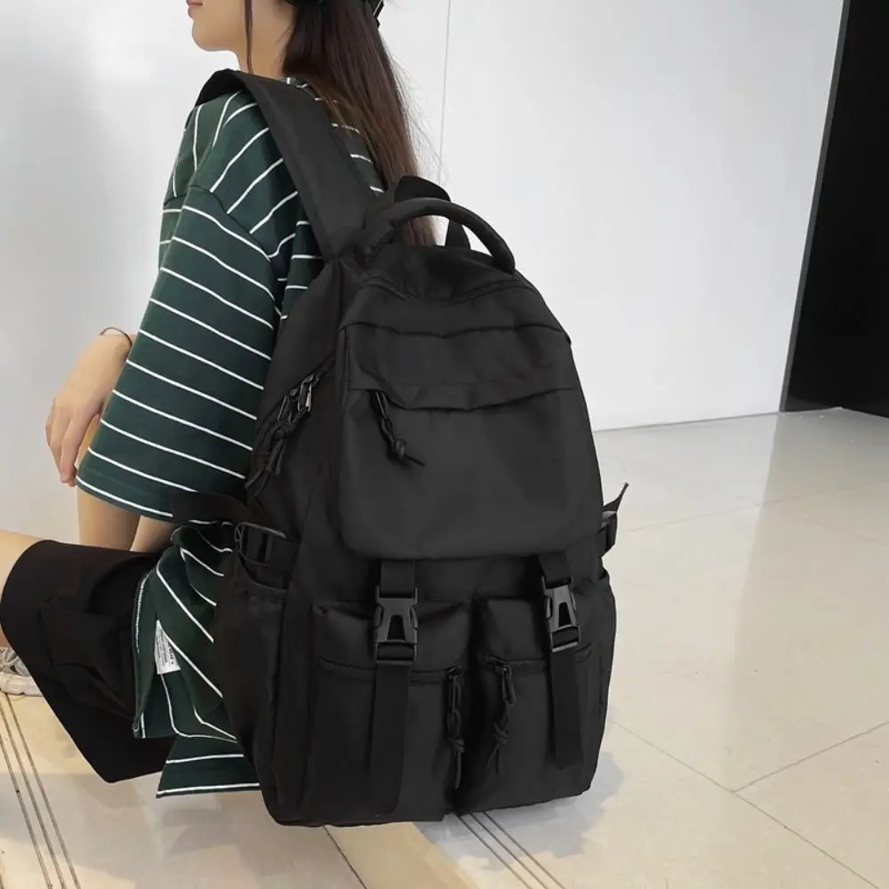 Casual Large Capacity Canvas Backpack Harajuku Multi Pocket Students School Bag Nylon Japanese Style Shoulders Bag Women/Men