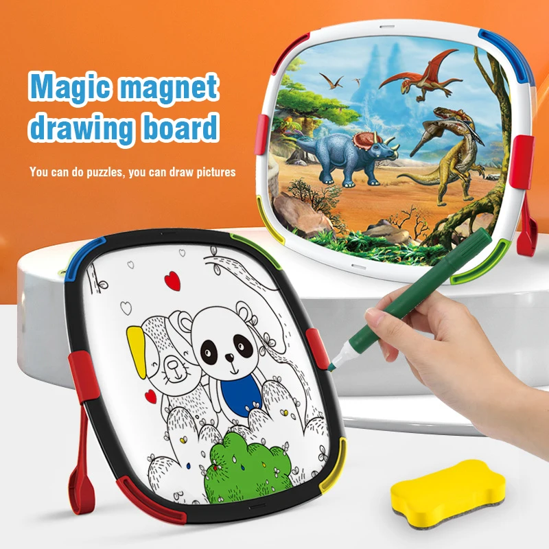 2In1 Magnetic Puzzle Dinosaur Jigsaw Set Drawing Board Diy Children's Coloring Educational for Kids Toddler