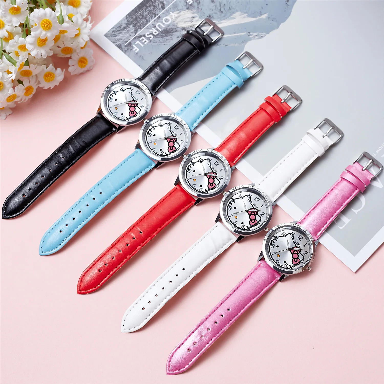 

Детские кварцевые часы Hello Kitty Sanrio для женщин и детей, повседневные водонепроницаемые часы Kawaii с героями мультфильмов, модные наручные часы, подарки на день рождения