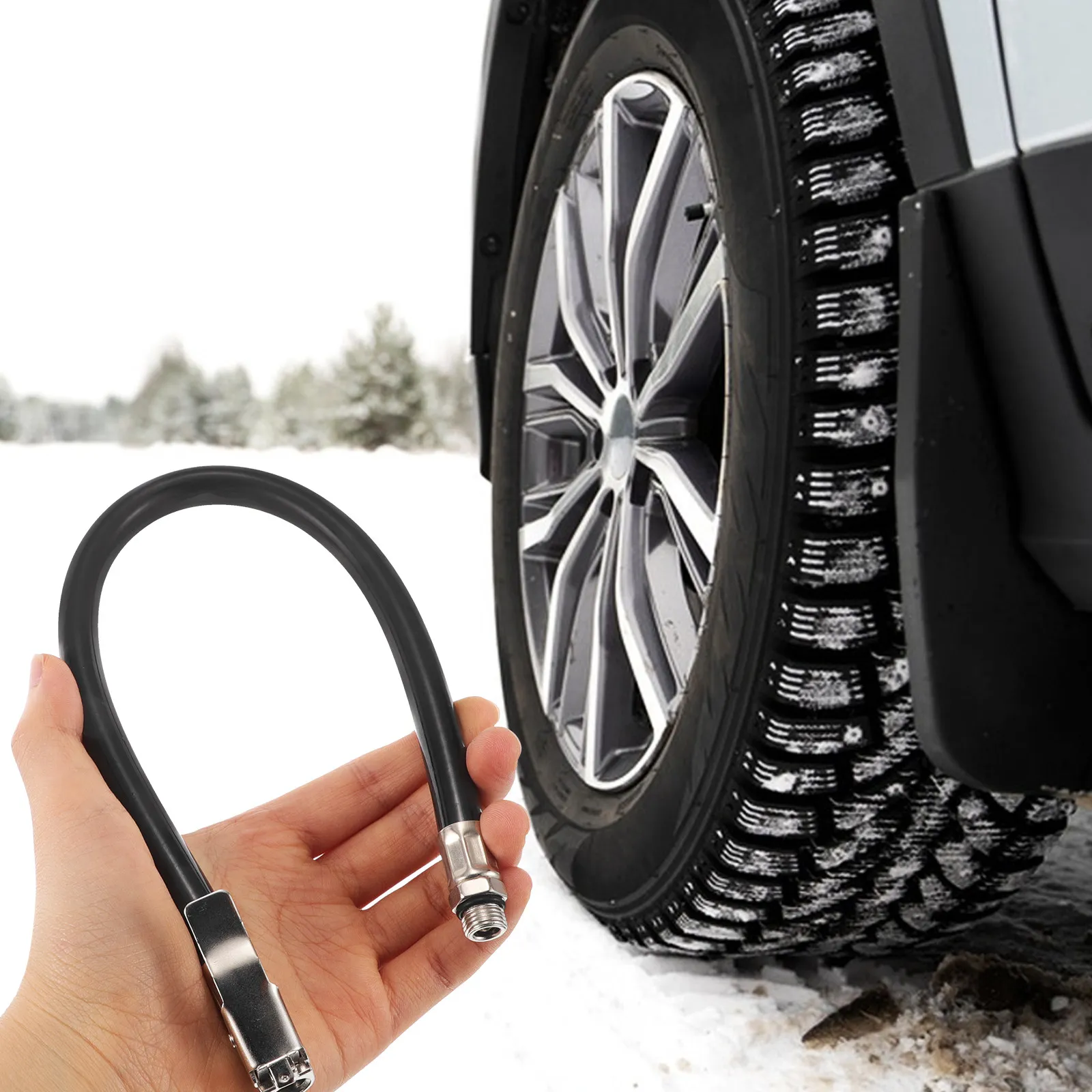Tire Inflator Extension Tube Heavy-Duty Flexible Air Compressor Hose for Car Motorcycle Bicycle Tire Valve Adapter Quick