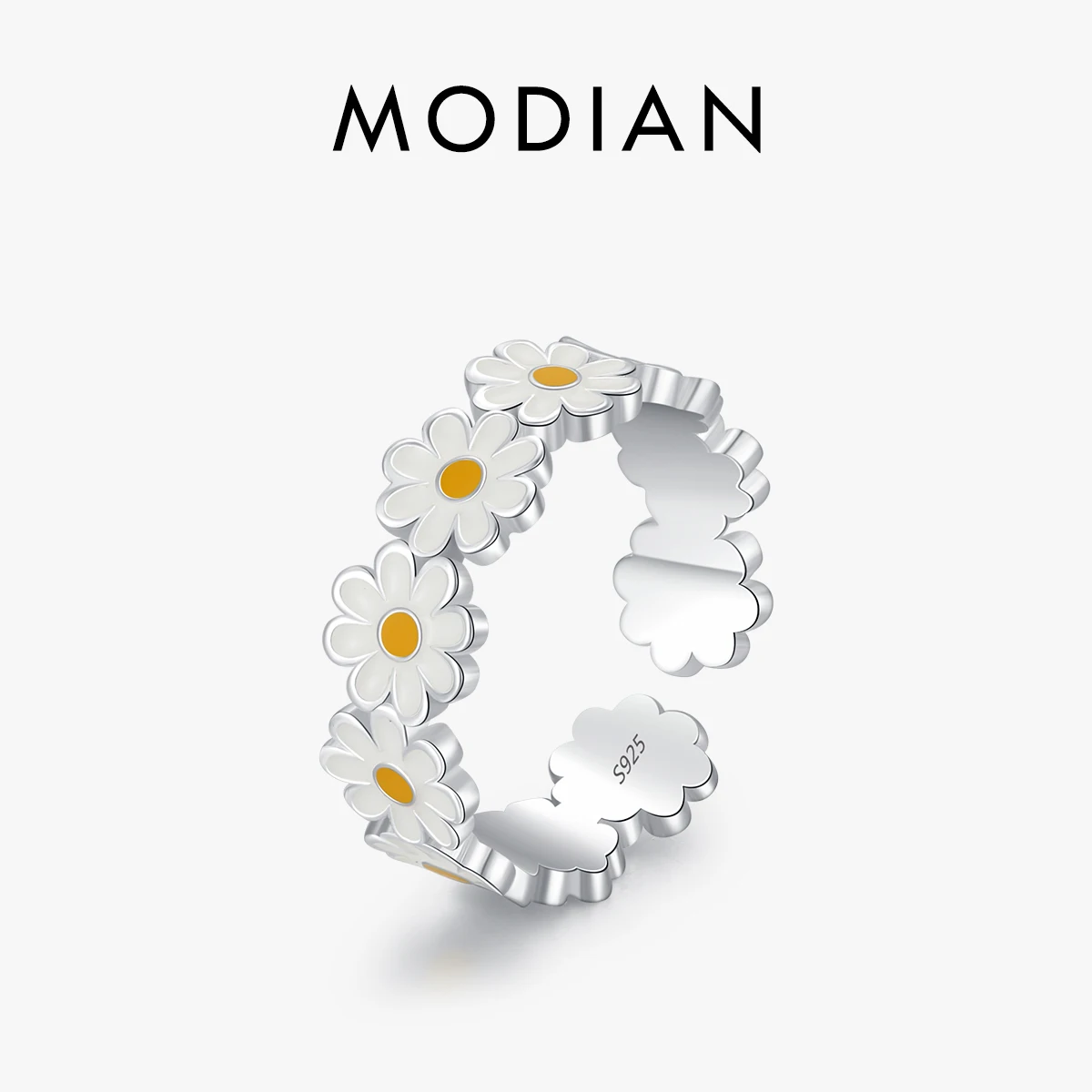 MODIAN Solid 925 Sterling Silver Luxury Daisy Enamel Adjustable Finger Ring For Women Exquisite Party Fine Jewelry Birthday Gift