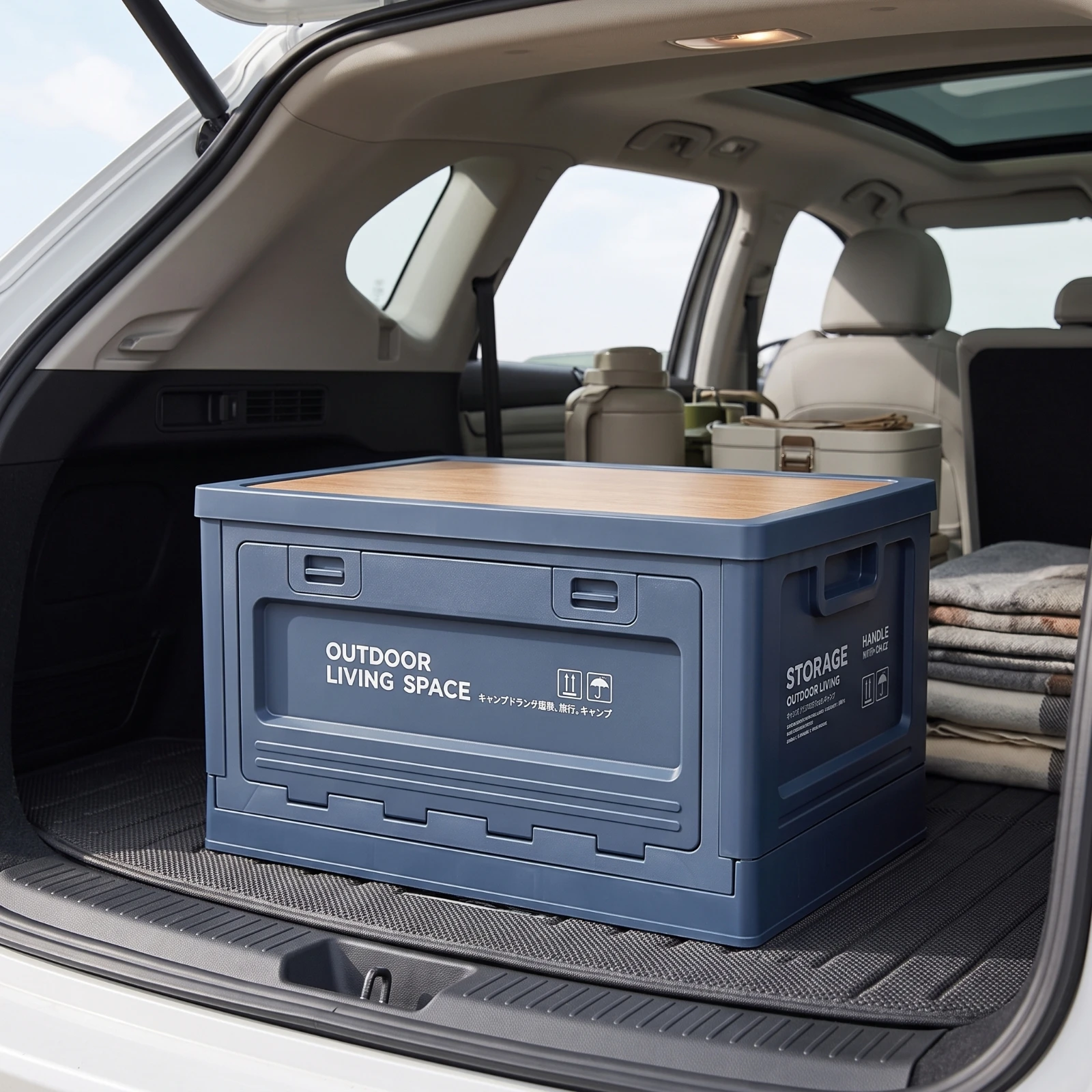 Folding Crate with Door Portable Collapsible Storage Box Collapsible Bin with Lid Heavy-Duty for Campers, Camping, Car Trunk