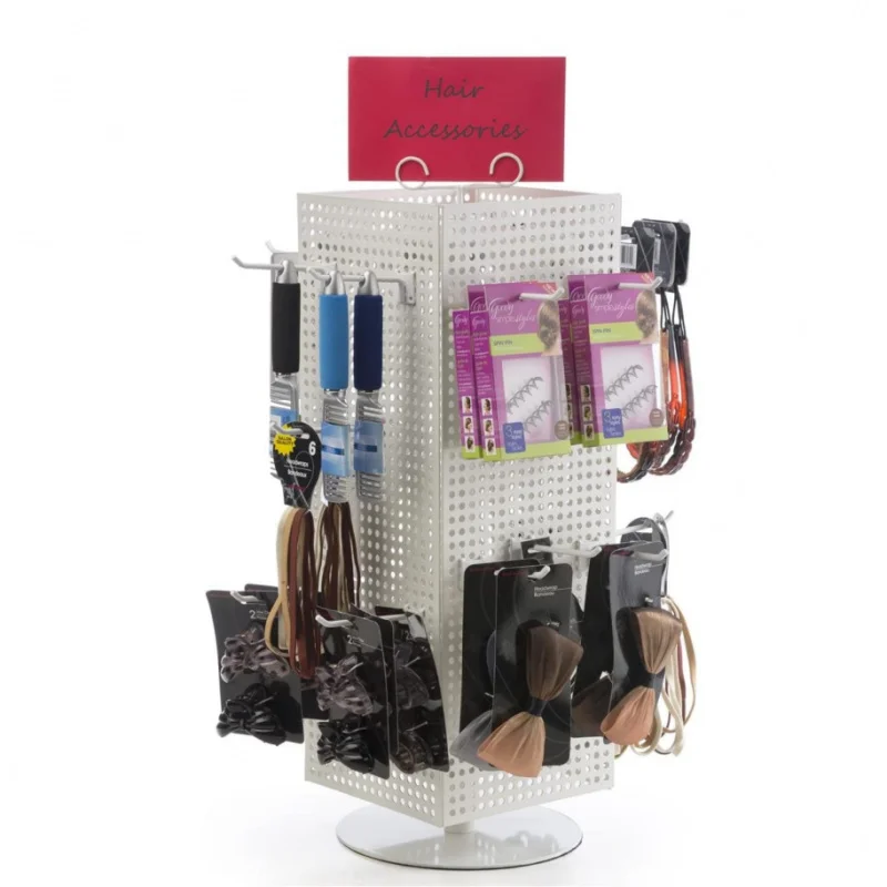 custom.Four Sides Rotating Pegboard Display Stand Steel Rack ,Jewelry Display Stand with Hooks
