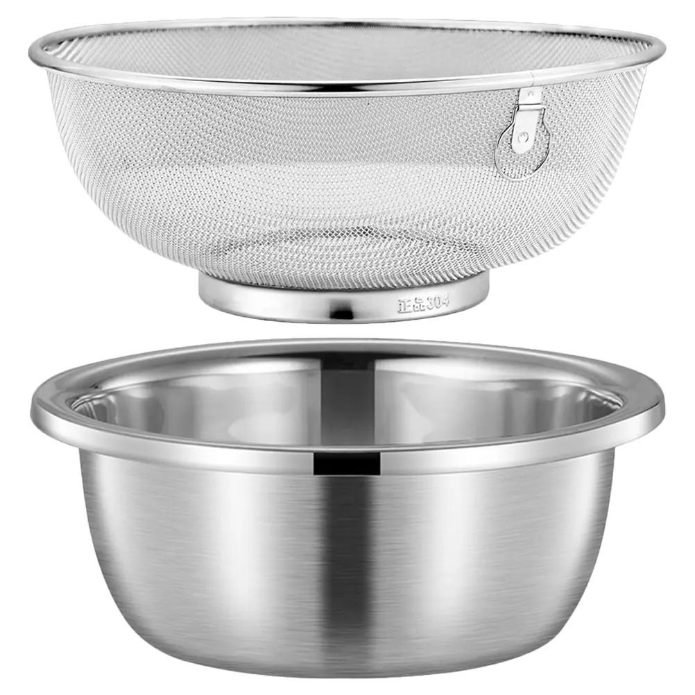 

Stainless Steel Colander Bowl Rice Strainer Filter Basket Washing Mesh Draining Vegetable Fruit Fine Household Kitchen Gadget