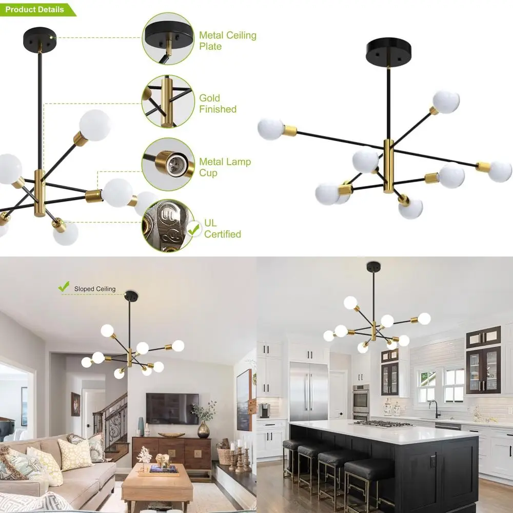 

Элегантный подвесной светильник E26 в стиле Century, черно-золотой, для жилых помещений