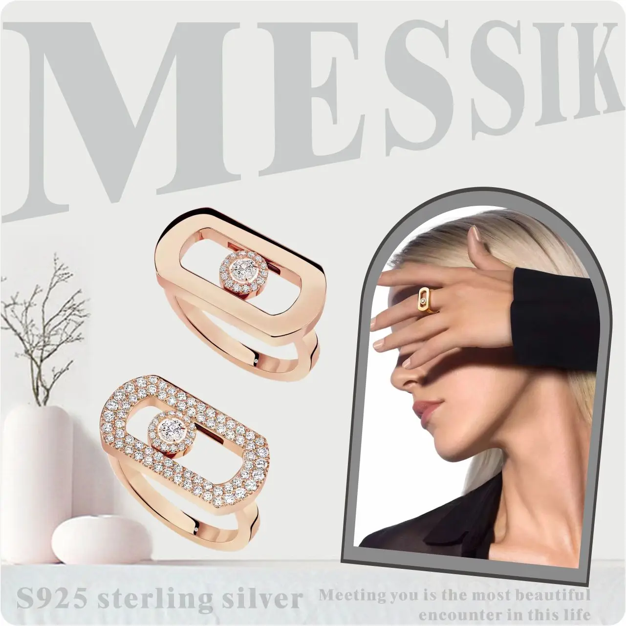

Sterling Silver s925 SO MOVE Collection Diamond Geometric High End Women's MESSIK Ring Pavé Extravagant Banquet Party Christmas
