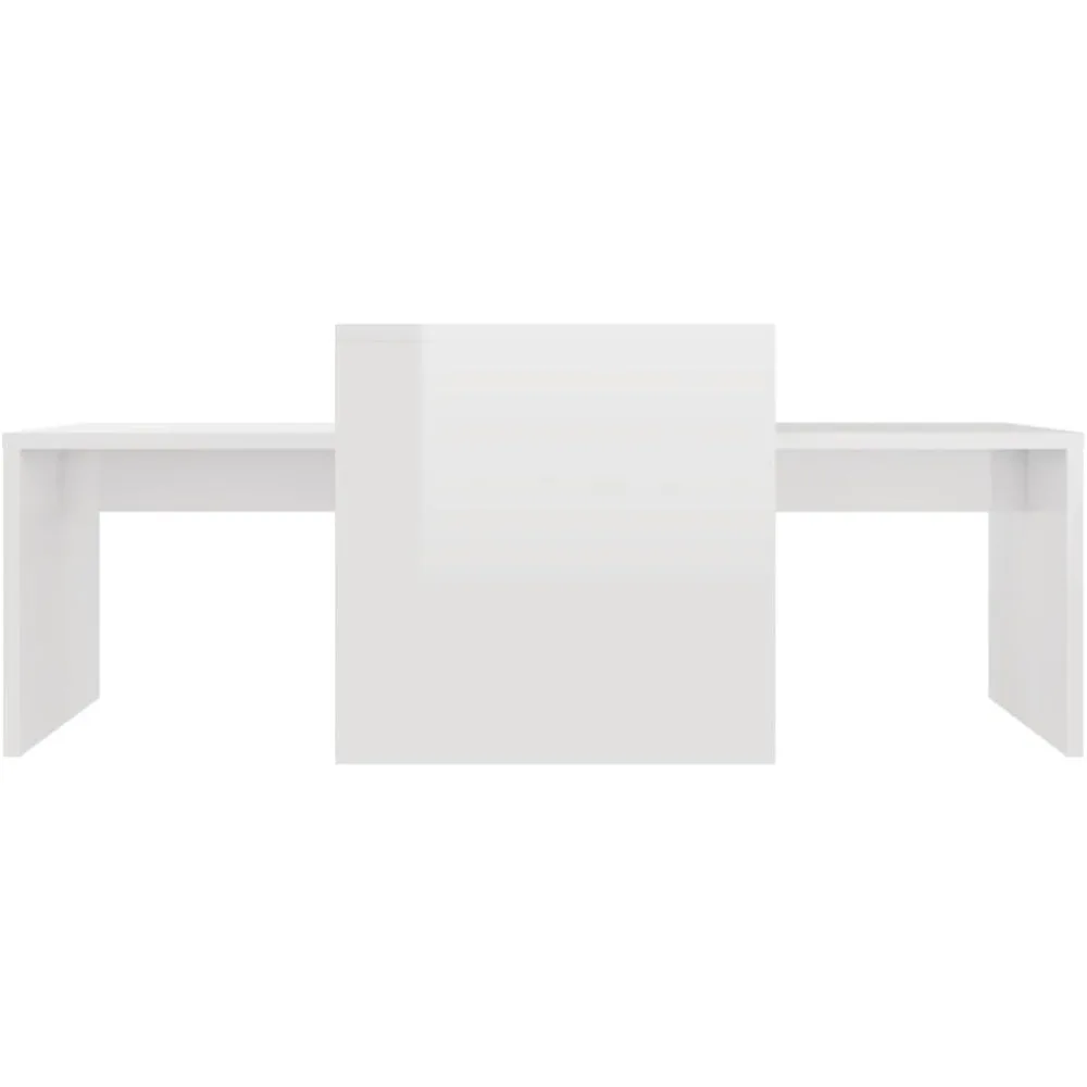 Moderne woonkamer salontafelset met bijzettafels, hoogglans wit accentmeubilair