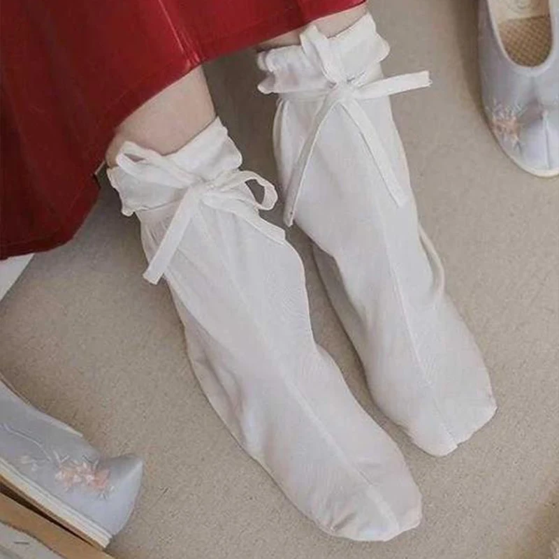 

Cotton White Hanfu Cosplay Socks With / Without Velvet Chinese Ancient Style History Socks Princess Warrior Kungfu Accessories