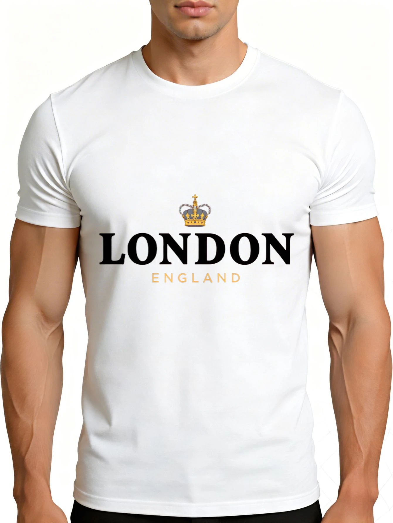 Casual Style Men's T-Shirt London England Crown Print Summer Wear Gift for Him