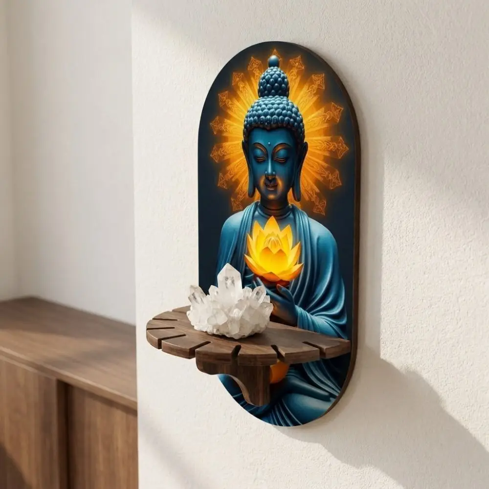 Gothic Wooden Wall Mounted Shelf Flower Wolf Wall Storage Rack Decorative 2D Printed Wall Decoration Wall Decoration