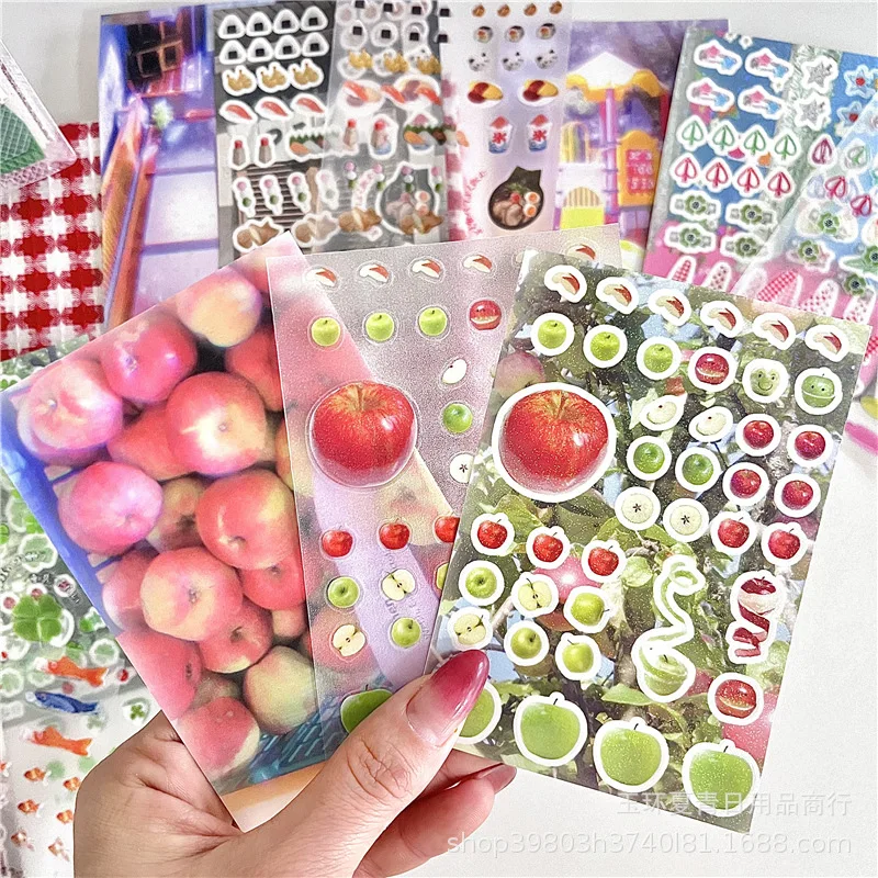 

1Pc Japanese Retro Dream Core Apple Sticker Scrapbook Journal DIY Cut Film Sticker Decoration Four-leaf Clover Phone Case Decal