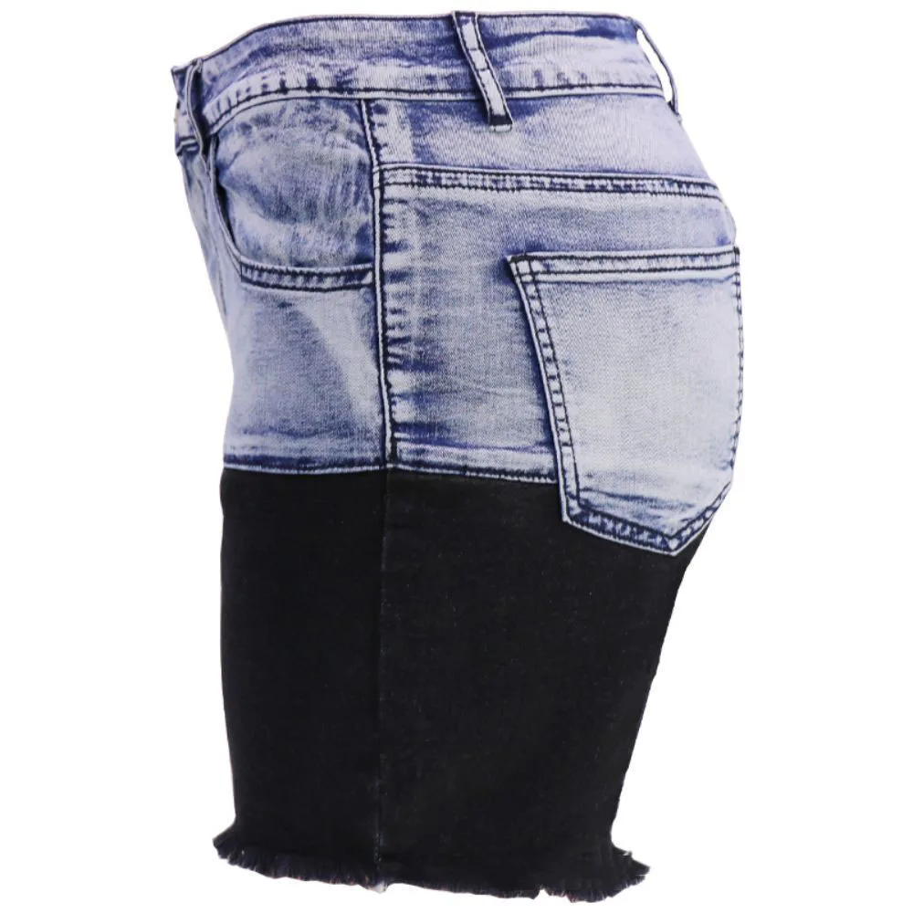 2023 Summer Fashion New Casual Color Collision High Waist Retro Pocket Denim Shorts for Women