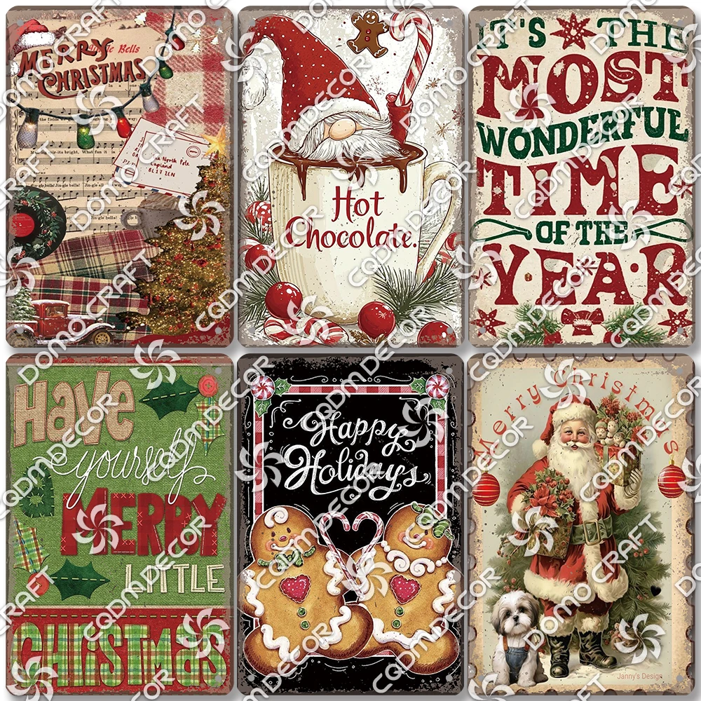 Merry Christmas Hot Cocoa Chocolate Poster Tin Signs Retro Elk Santa Claus Cookies Metal Plate Cafe Kitchen Home Decor Gift