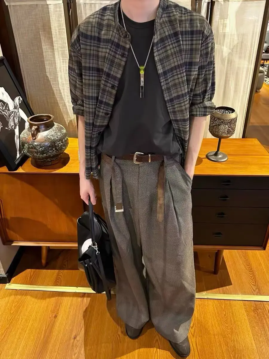 

Замшевые широкие повседневные брюки в стиле ретро для мужчин и женщин, плиссированные свободные длинные брюки прямого кроя, сценарии для поездок на работу, полиэфирное волокно