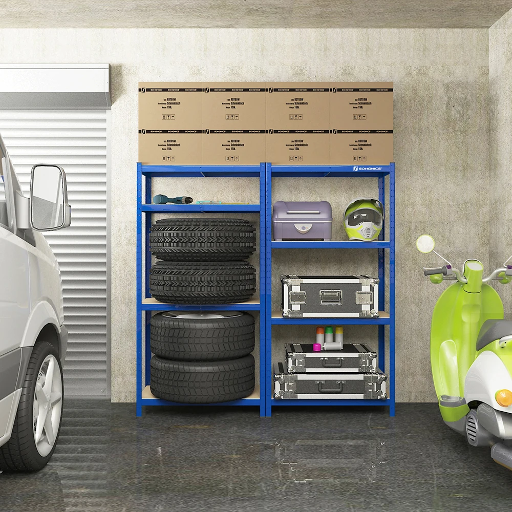 SONGMICS 4-Tier Shelving Unit, Steel Shelving Unit for Storage, Boltless Assembly, for Garage, Shed, Load Capacity 520 kg