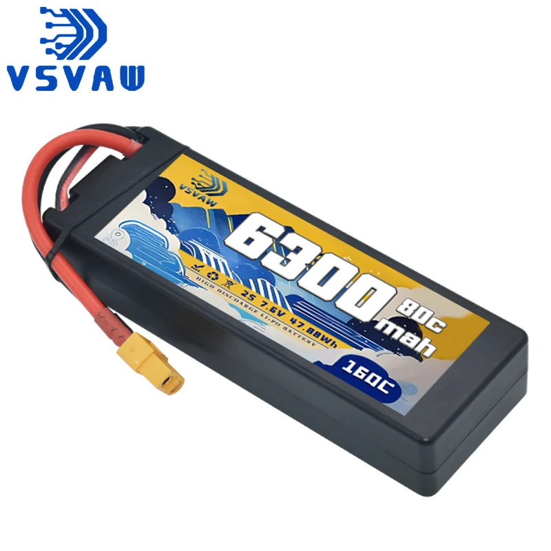 

VSVAW Lipo 2S 7.6V Аккумулятор 6300 мАч 80C Racing Series Жесткий чехол с вилкой T Deans для радиоуправляемого автомобиля Лодка Эйдер Грузовик Автомобиль Багги