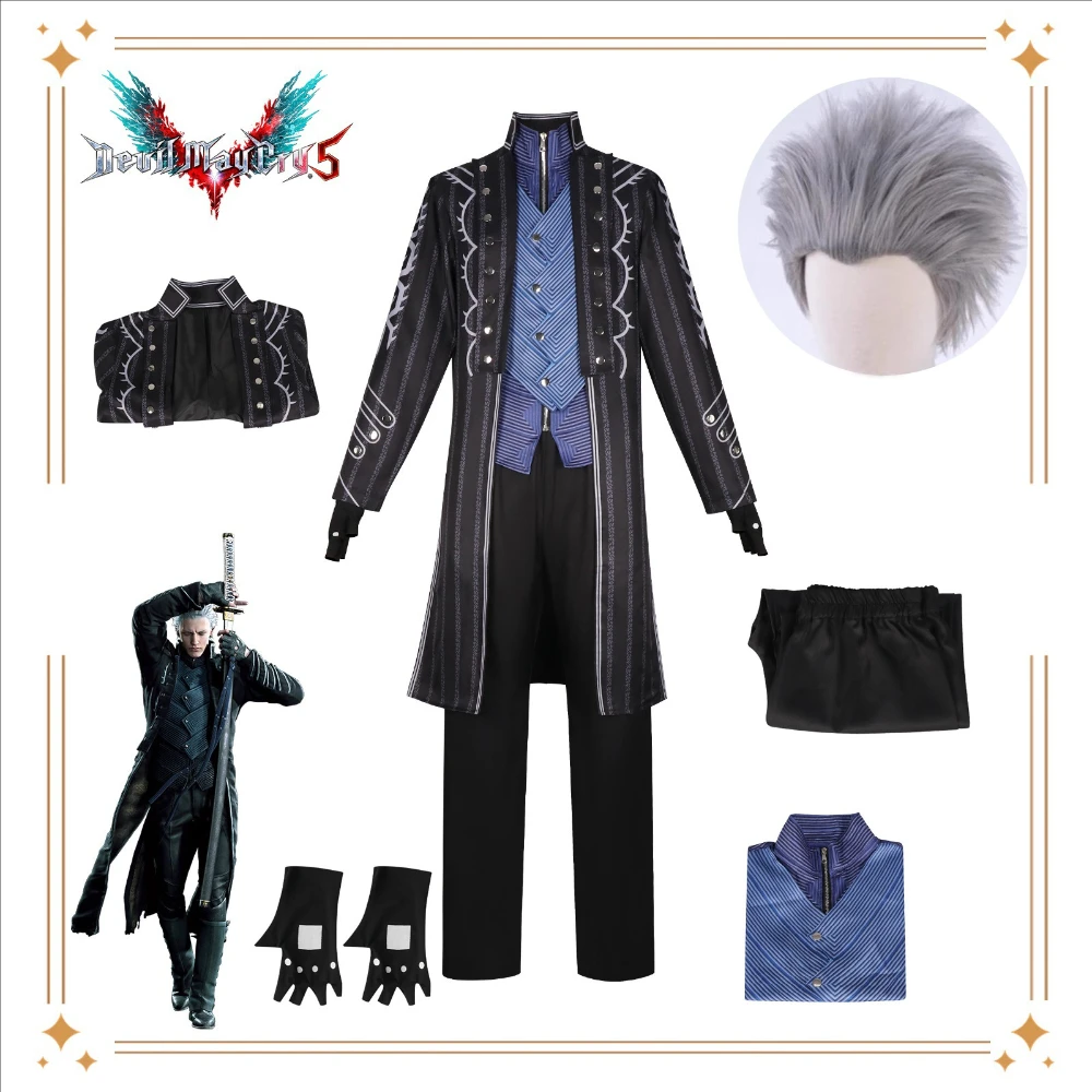 

Halloween Vergil Cosplay Costume Game Same Windbreaker Suit Cosplay Stage Performance Costume