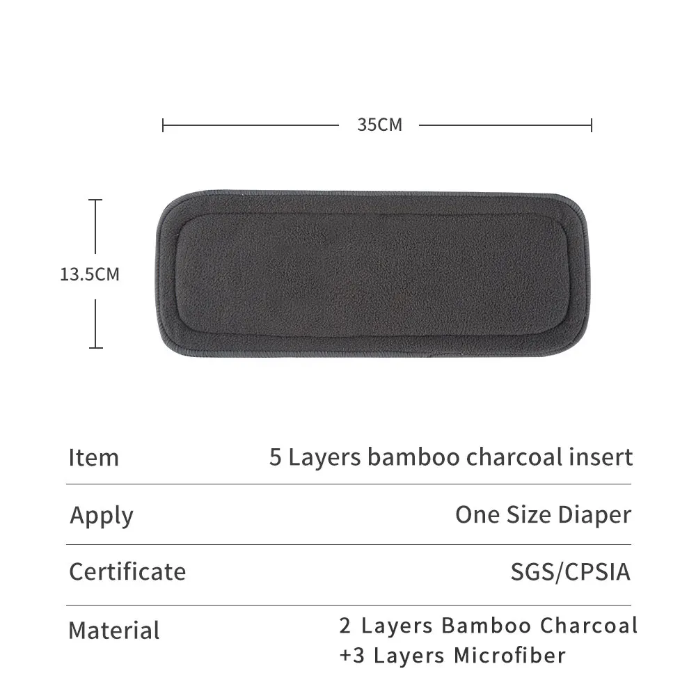 Elinfant 4/8/10PCS 2 Layers Bamboo Charcoal With 3 Layers Microfiber Absorbent For OS Cloth Diaper Insert