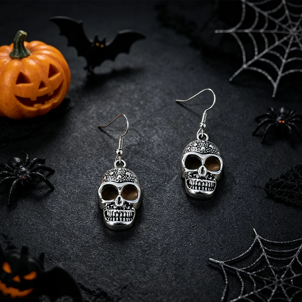 Vintage Distressed Skull Earrings, Halloween Personalized Dark Style Ear Accessories