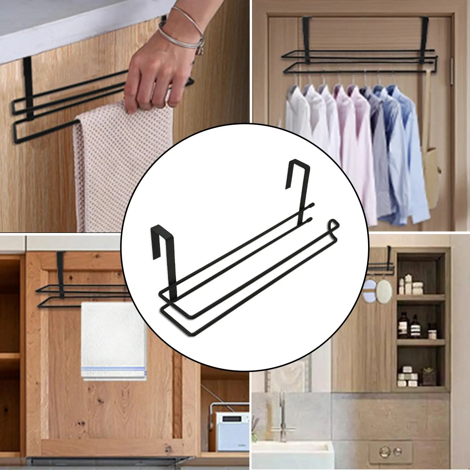 Sturdy Metal Kitchen Paper Holder Under Shelf over Door Roll Organizer Easy Hanging Paper Towels Dispenser for Home Spaces