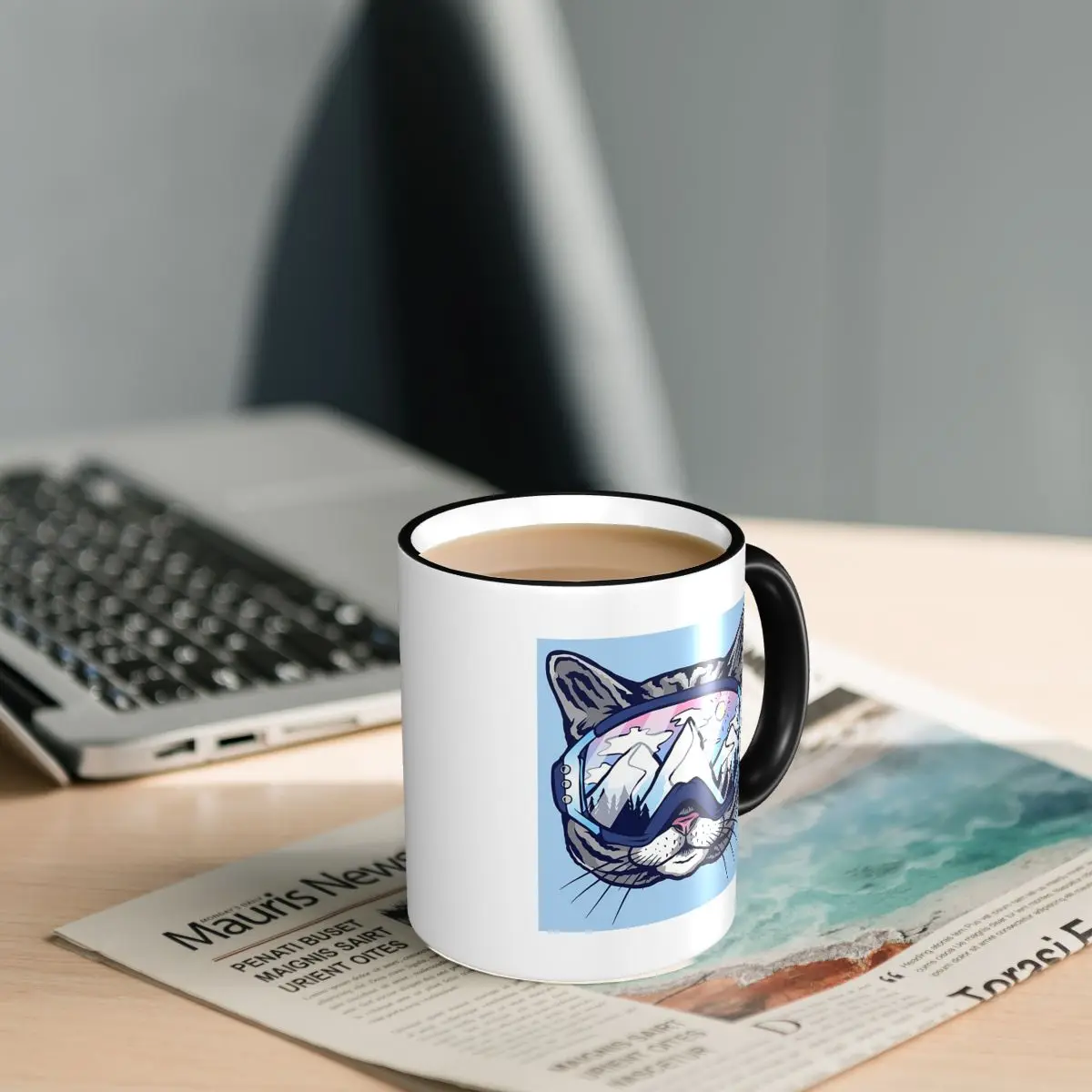 Cat Ski Goggles Skiing Mug Funny Ceramic Coffee Cups Tea Mugs Milk Cup Drinkware Gifts for Woman Man