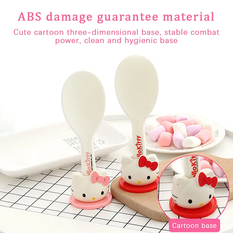 Sanrio Hello Kitty Rice Spoon Cooker Ladle With Base Non Stick Spoon Household Plastic Shovel Kawaii Convenient Kitchen Tool