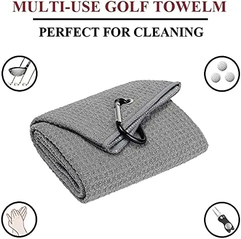 16' X 24' Tri-fold Golf Towels, Premium Microfiber Fabric Waffle Pattern with Gray Heavy Duty Carabiner Clip, Orange Golf Towels