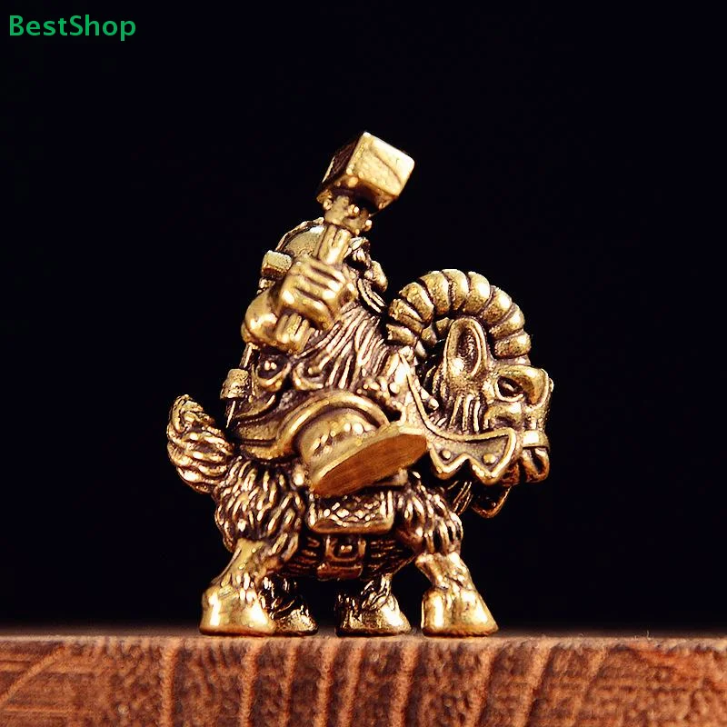 ❀❀Vintage Brass Miniature Sculpture - Chinese Mythical God Riding Goat Figurine for Desk Decor