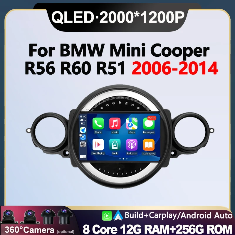 Android 16 GPS Stereo  for BMW Mini One Cooper R55 R56 Peaceman Mini Clubman 2006 2007 2008-2014 Autoradio Carplay DSP Player