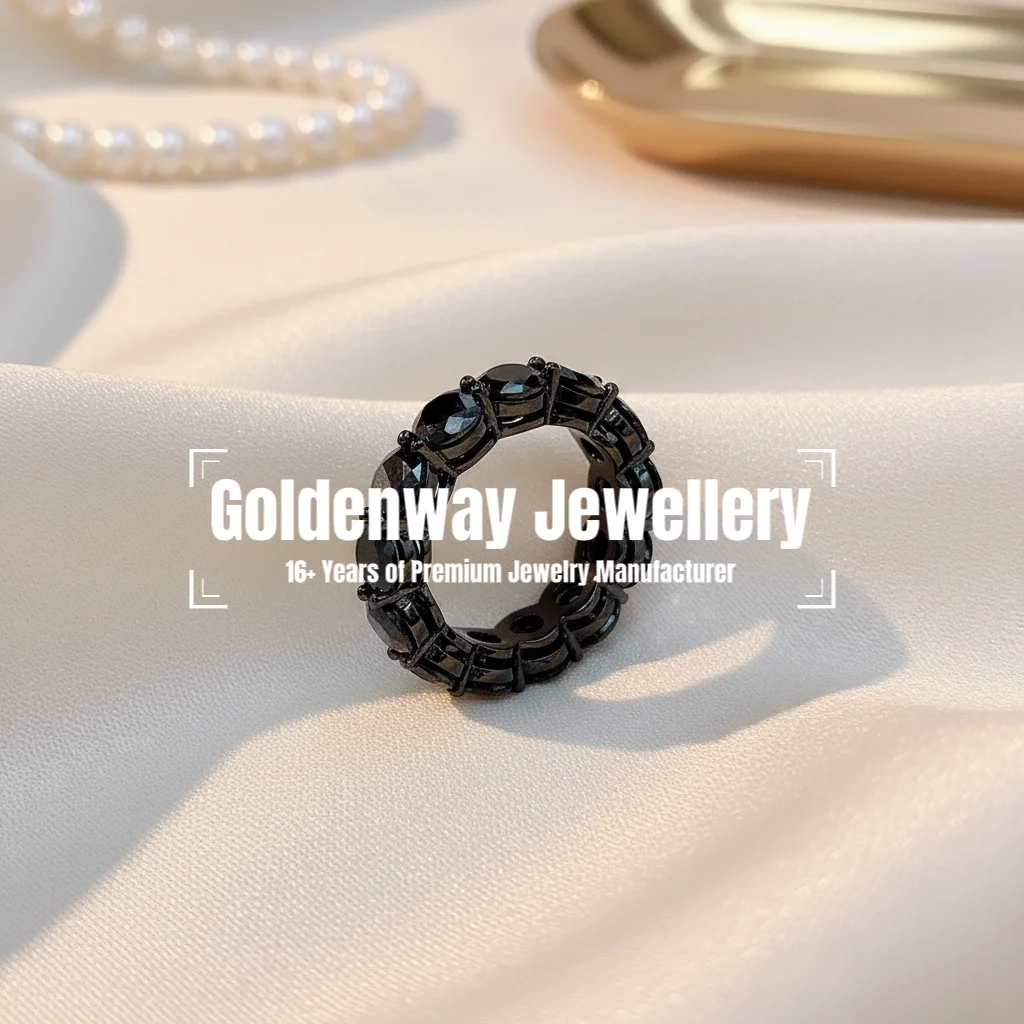 

Luxury Black Gold 1ct Full Moissanite Infinity Finger Band Unisex Couple's Eternity Rings for Women Men Punk Fine Jewelry Gifts