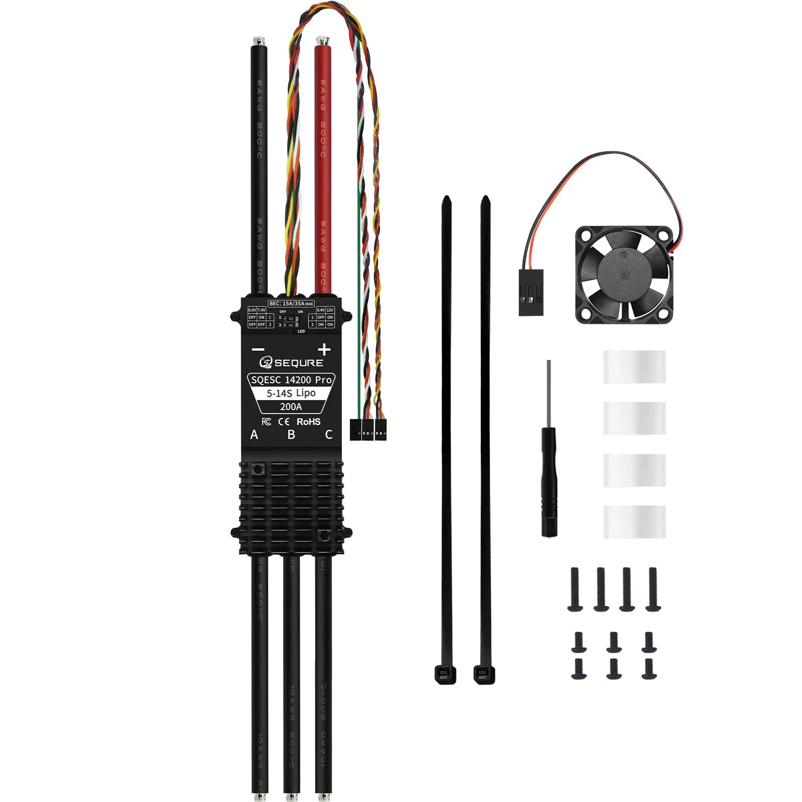 SEQURE 14200 Pro Bürstenloser ESC 5-14S Lipo-Netzteil 200 A AM32 |   ESCape32 |   BL32 Firmware für Surfbretter, Modellschiffe, Auto-Drohne