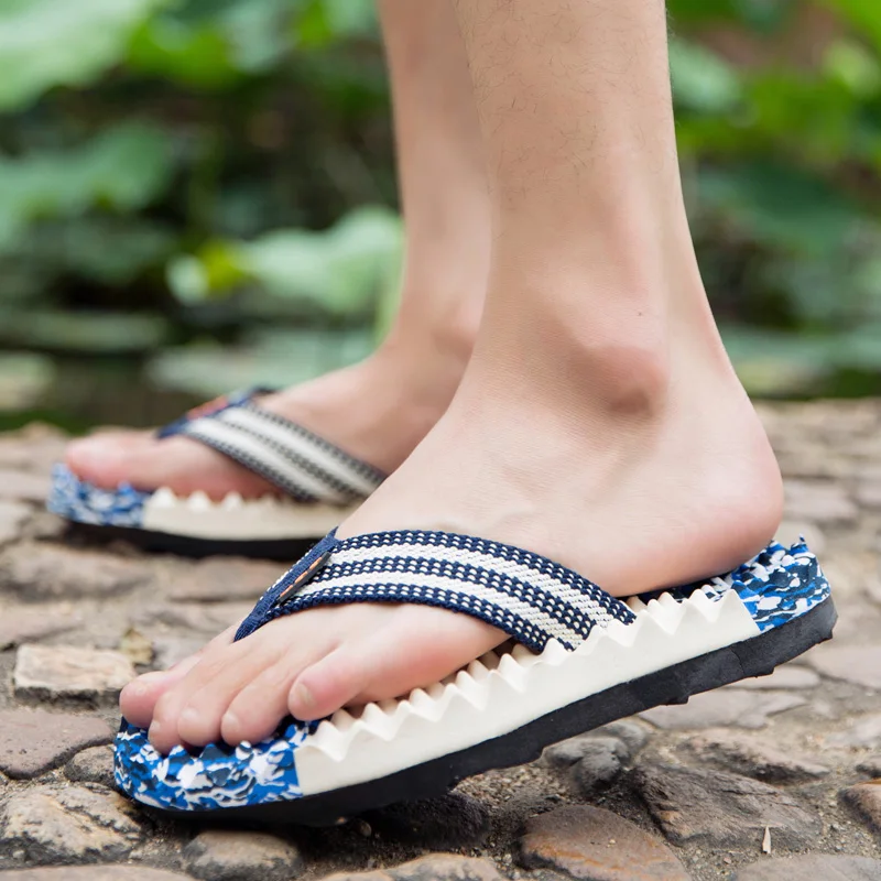 HKDQ Fashion Blue Slippers For Man Flip Flop Non Slip Outdoor Beach Slide Comfy Casual Slippers Men Lightweight Men's Flip Flops