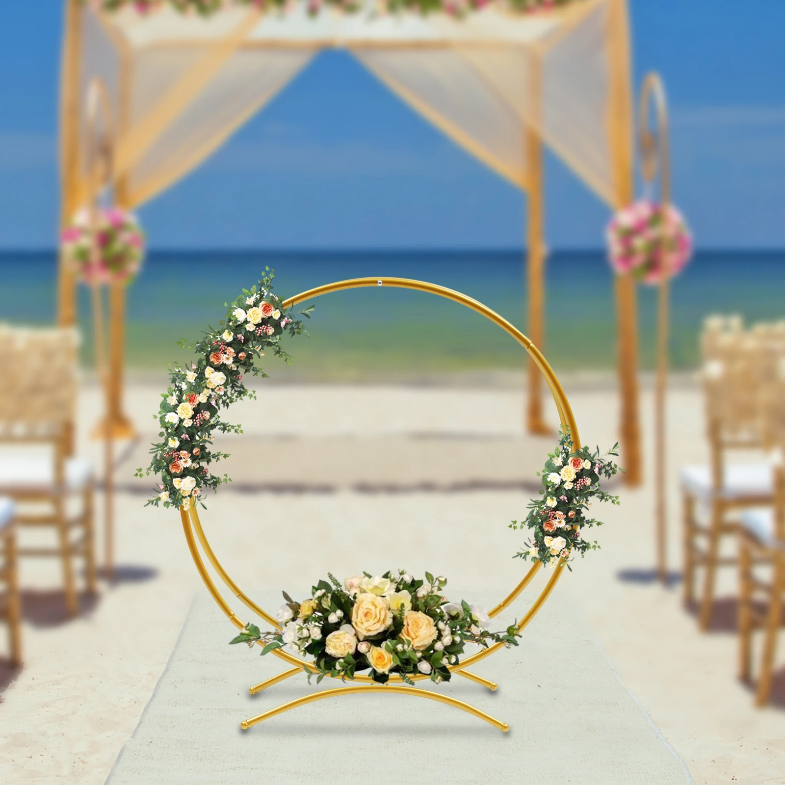 

80 см свадебная подставка с двойным кольцом, золотая круглая цветочная арка, железный металлический каркас для украшения вечеринки, демонстрации торта и растений
