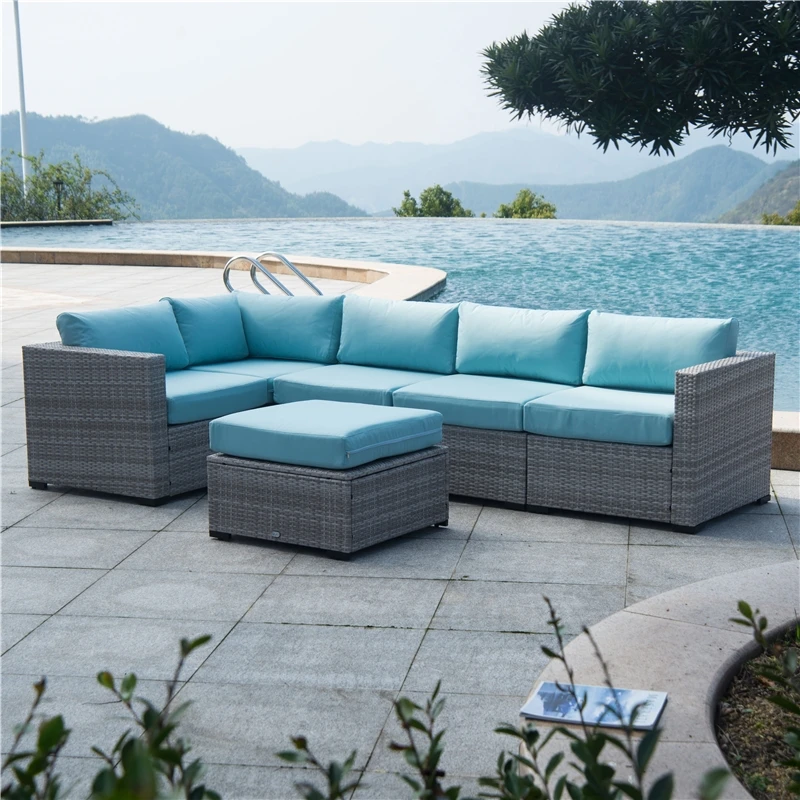 

Outdoor Garden Luxury Rattan Furniture Wicker Couch Conversation Corner Sectional Sofa with Cushion
