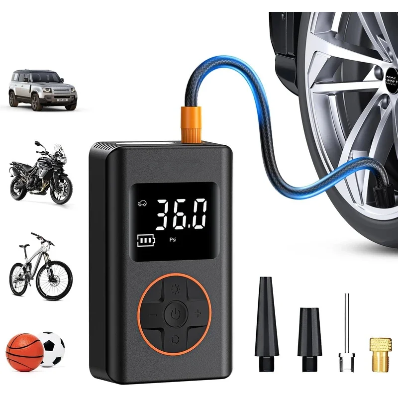 Tire Inflator Portable Air Compressor 150 PSI Cordless Mini Bike Tire Pump, Air Pump for Car with Pressure Gauge, LED Light