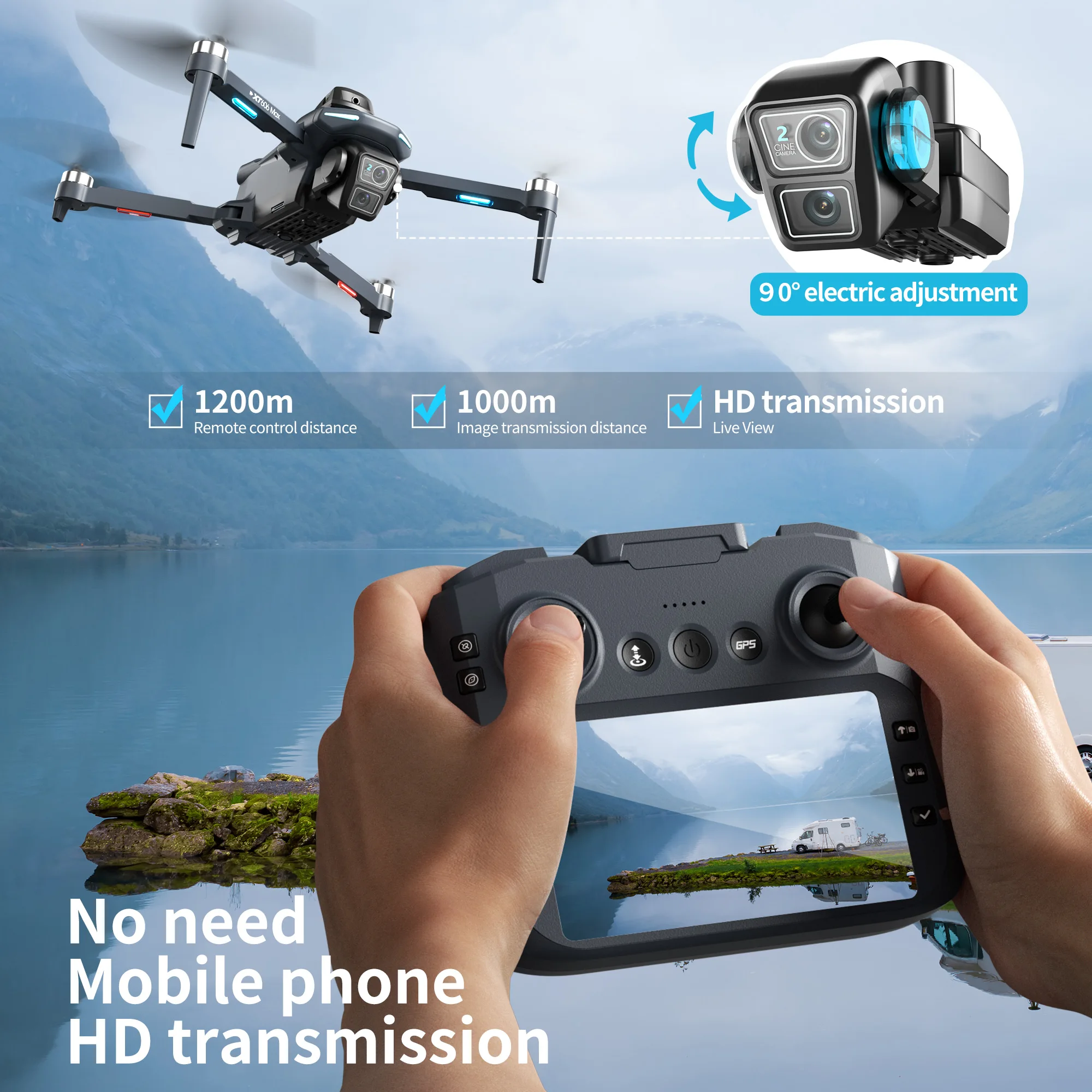레노버 XT606 GPS 드론 4K 3축 PTZ 듀얼 카메라 장애물 회피 브러시리스 모터 5G WIFI 3KM RC 쿼드콥터 장난감 선물