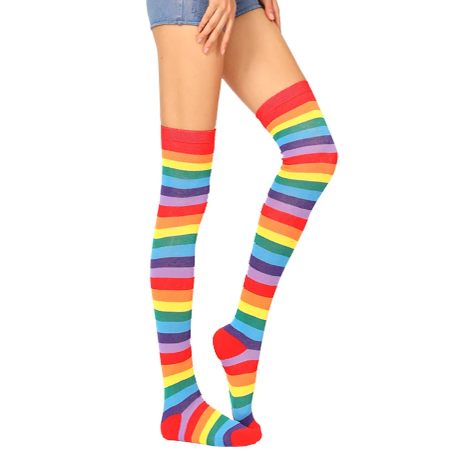 1 Set über Knie Regenbogen handschuhe und Oberschenkel hohe Socken für Mädchen für Cosplay Zubehör Arm Bein wärmer – Detail 7