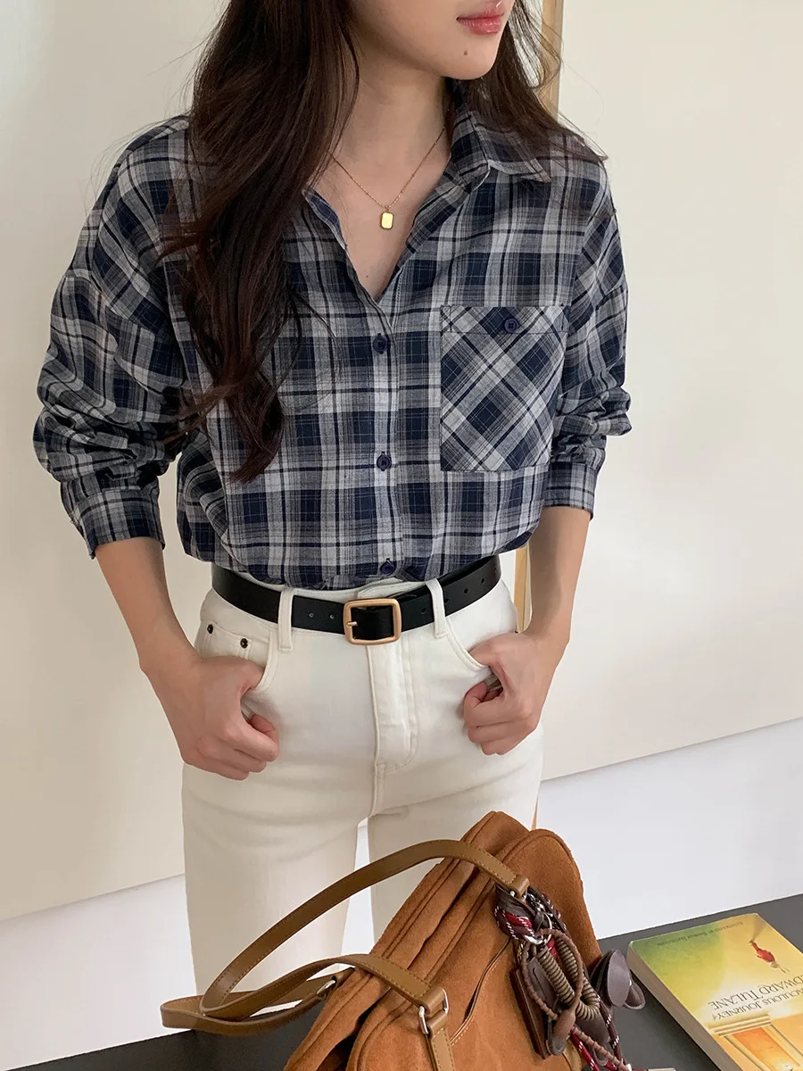 قميص غير رسمي منقوش بأكمام طويلة لربيع وخريف 2025 جديد للنساء #3