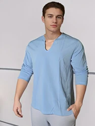 Men's Shirt Top V Neck Breathable Beach Shirt Long Sleeves Closure Regular Fit Solid Color Male Casual Shirt For Daily Vacation