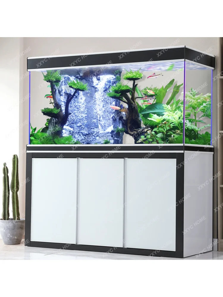 Large Glass Ecological Fish Tank New Living Room Home Change Water Chinese Integrated Aquarium Arowana aquarium decoration