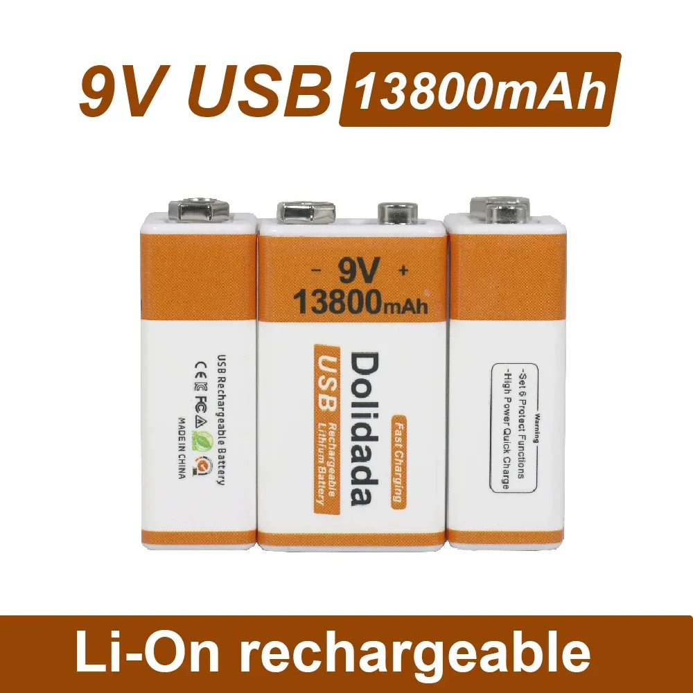 100% nuovo originale 2023 più venduto 9V 13800Mah + USB linea di ricarica rapida batteria ricaricabile agli ioni di litio per torcia elettrica del