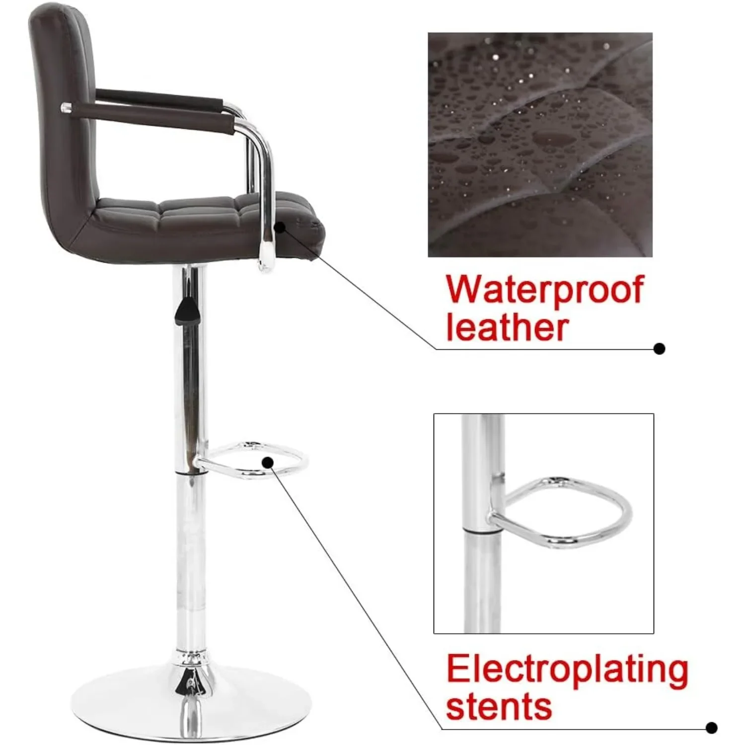 Set di 2 sgabelli da bar marroni - Sgabelli da cucina girevoli ad altezza regolabile con sedile in pelle PU per bar domestico e angolo colazione