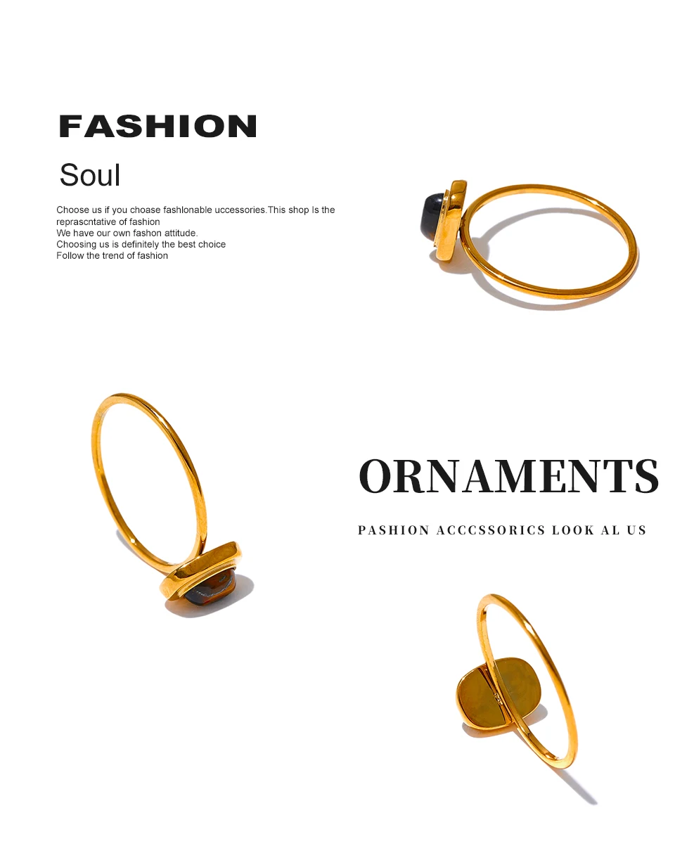Yhpup Mode Naturstein Edelstahl Oval Dünn Chic Ring Frauen 18K PVD Überzogene Wasserdichte Schmuck Zubehör Geschenk – Detail 2