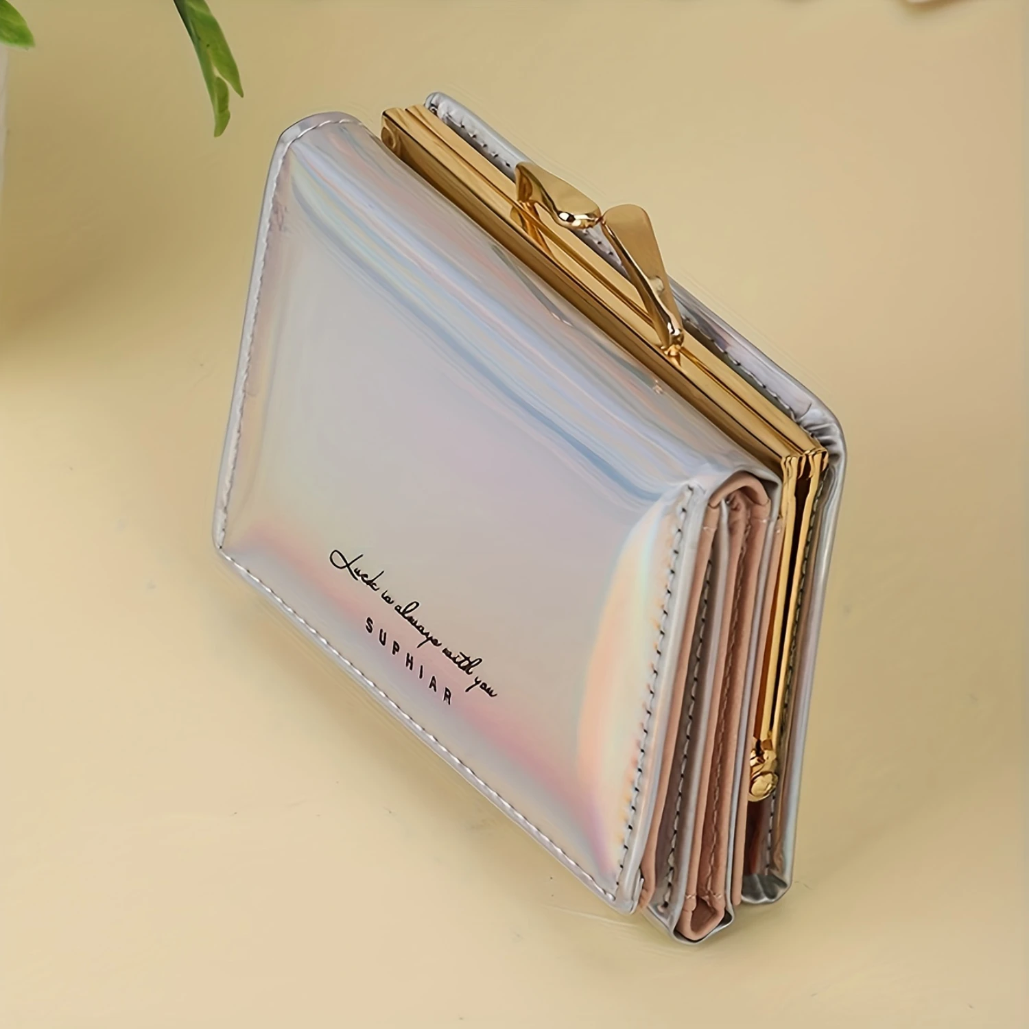 Shiny Tri-fold Wallet Clutch - Stylish Casual Card Holder with Secure Hasp Closure, Coin Pouch & Multi-Card Slots - Compact, Per