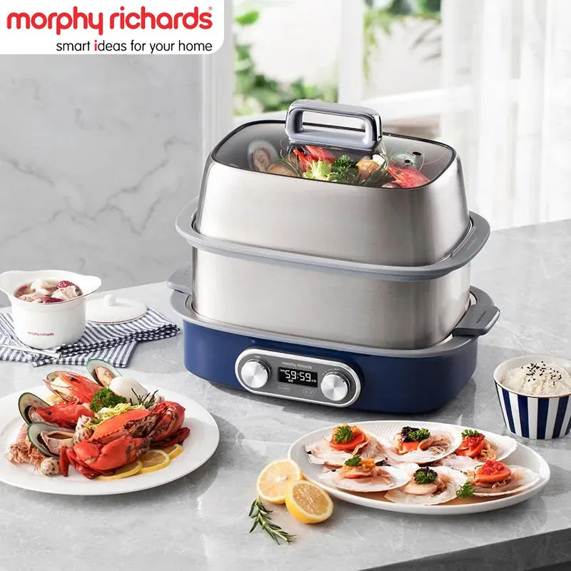 Электрическая пароварка Morphy Richards Двухслойная пароварка быстрого приготовления 12 л Многофункциональная быстрая подача на пару для домашней кухни MR1168