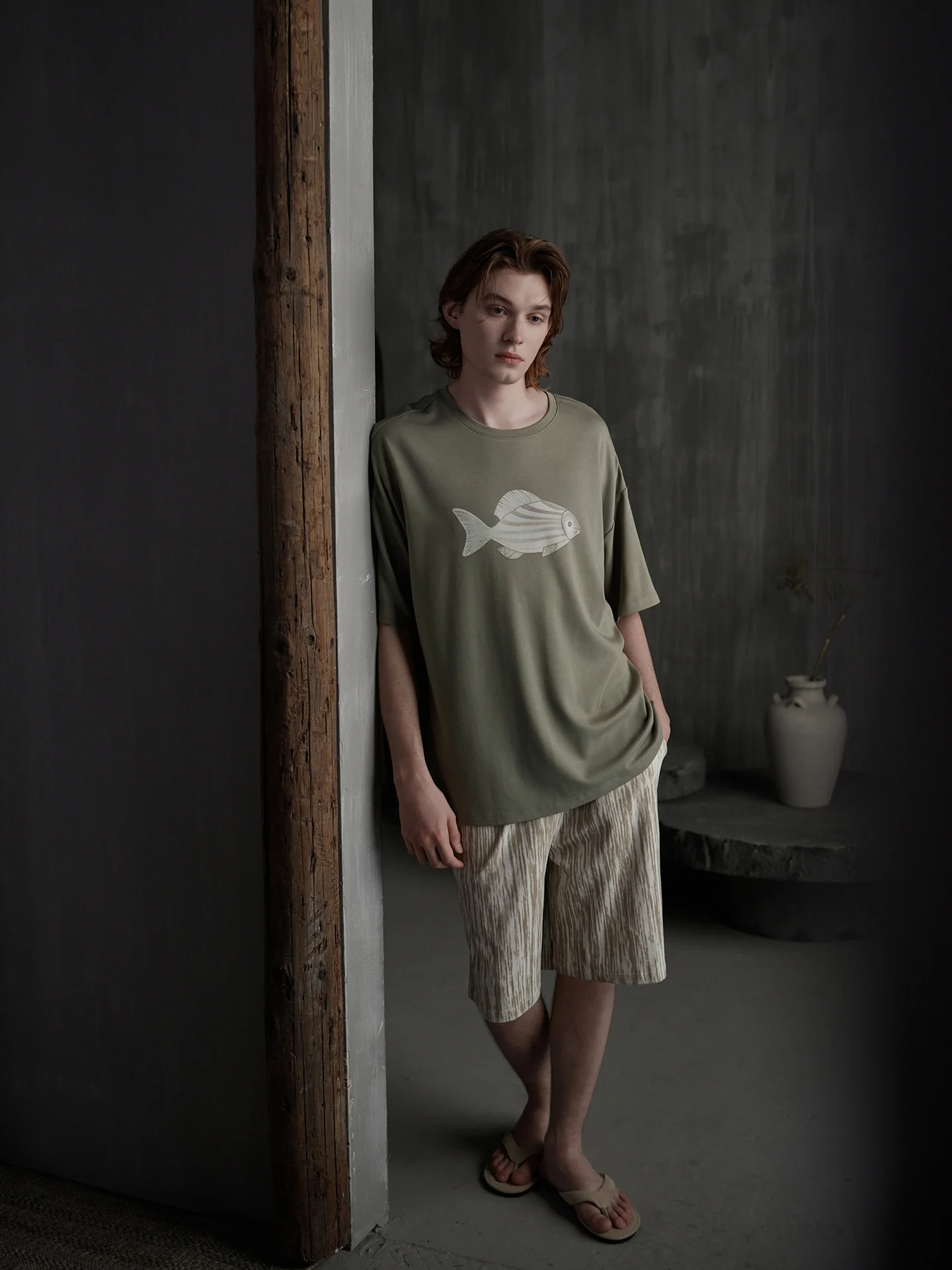 summer-sleepwear-short-sleeve-thin-modal-cotton-home-clothes-set-for-men-youth-soft-breathable-loose-fit-round-neck-t-shirt